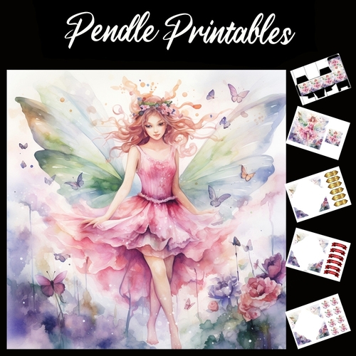 Watercolour: Fairy 4 7x7 Card Kit. Matching Box, Gift Bauble,Tag