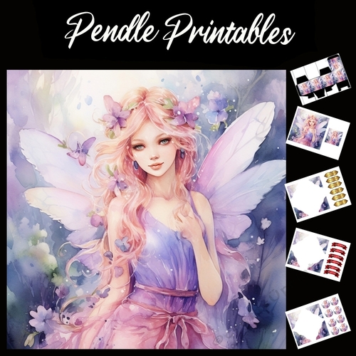 Watercolour: Fairy 5 7x7 Card Kit. Matching Box, Gift Bauble,Tag