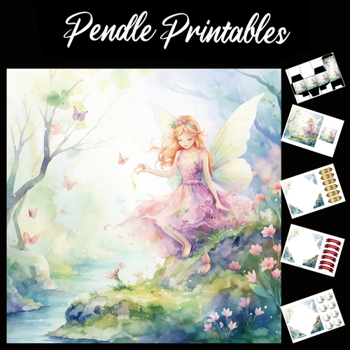 Watercolour: Fairy 8 7x7 Card Kit. Matching Box, Gift Bauble,Tag