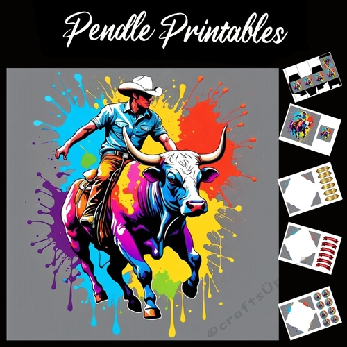 Splatter Art: Bull Rider Cowboy 7x7 Card Kit. Matching Box, Gift Bauble,Tags