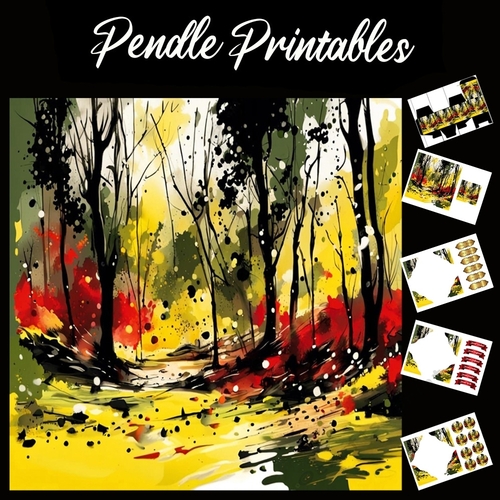 Splatter Art: Splatter Woods 7x7 Card Kit. Matching Box, Gift Bauble,Tags