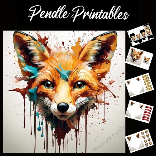 Splatter Art: Fox 7x7 Card Kit. Matching Box, Gift Bauble,Tags