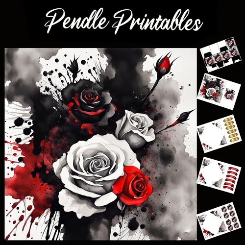 Splatter Art: Roses 7x7 Card Kit. Matching Box, Gift Bauble,Tags