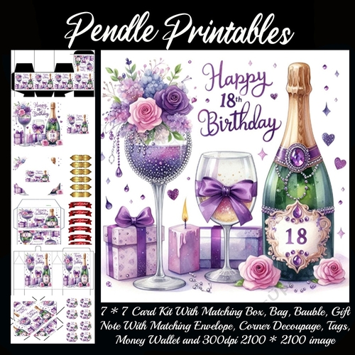 Purple Flowers Fizz 18th Birthday Complete Kit