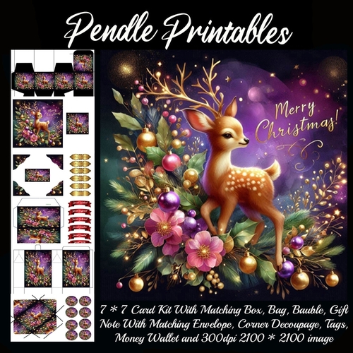 Merry Christmas Deer Foliage & Deco 2 .9 Piece 7x7 Complete Kit
