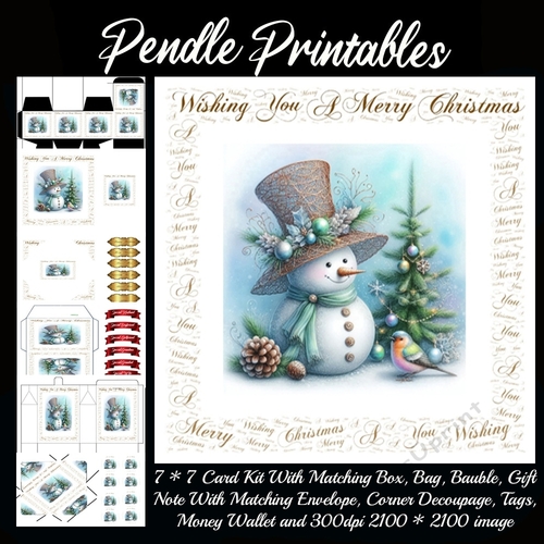 Wishing You A Merry Christmas Ornate Snowlady & Rainbow Robin. 9 Piece Card Kit.
