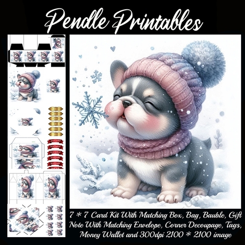 Frankie The Frenchie & The Christmas Snowflake. 9 Piece Card Kit.