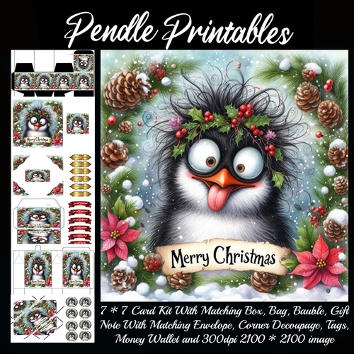 Crazy Critters Christmas Cheer: Merry Fish-mas Christmas Penguin.  9 Piece Card Kit.