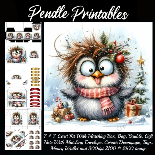 Crazy Critters Christmas Cheer: Penguin.  9 Piece Card Kit.