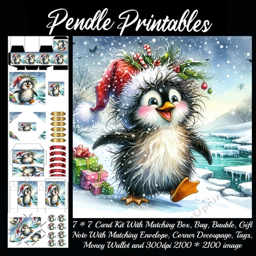 Crazy Critters Christmas Cheer: Scruffy Penguin.  9 Piece Card Kit.