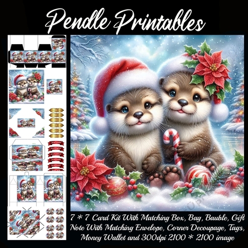 Cute Christmas Otters.  Have An Otterly Amazing Time.  9 Piece Card Kit. 02