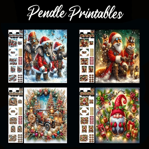 Mixed Pack Christmas Cards.  4 Card Kit with 32 Piece Matching Adornments