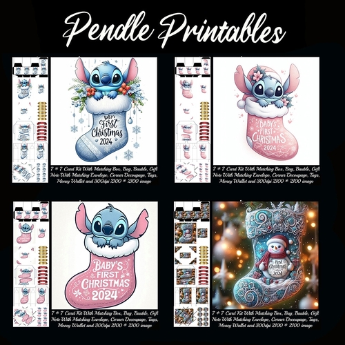 Babys First Christmas Card Pack (1)..  4 Card Kit with 32 Piece Matching Adornments