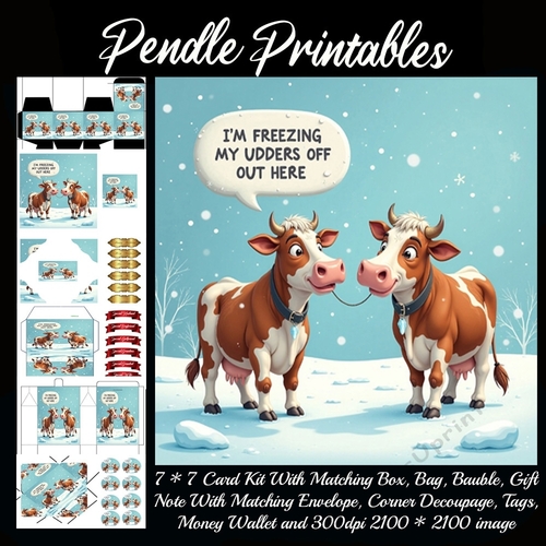 Im Freezing My Udders Off Out Here Christmas Cows. 9 Piece 7x7 Complete Kit