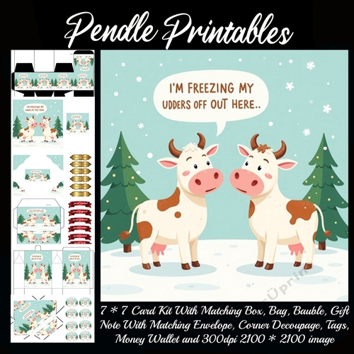 Im Freezing My Udders Off Out Here Christmas Cows (2). 9 Piece 7x7 Complete Kit