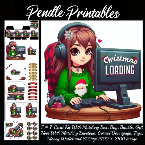Christmas Loading Teenage Female Gamer. 9 Piece 7x7 Complete Kit