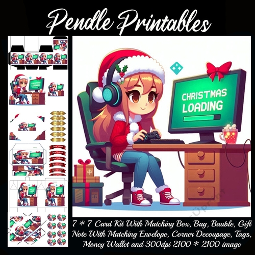 Christmas Loading Female Gamer. 9 Piece 7x7 Complete Kit
