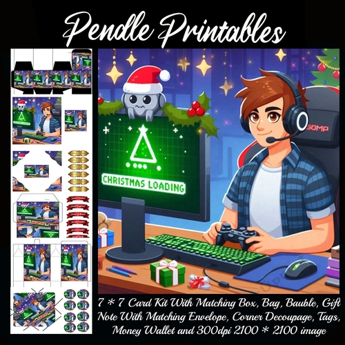 Christmas Loading Male Gamer. 9 Piece 7x7 Complete Kit