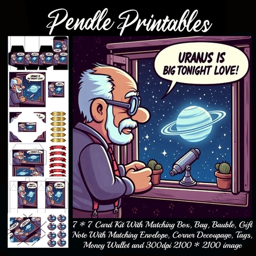 Uranus Is Big Tonight Love. Star Gazing Elderly Man. 9 Piece 7x7 Complete Kit
