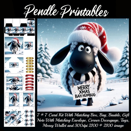 Merry Xmas Bah Humbug! Black & White Sheep 9 Piece 7x7 Complete Kit