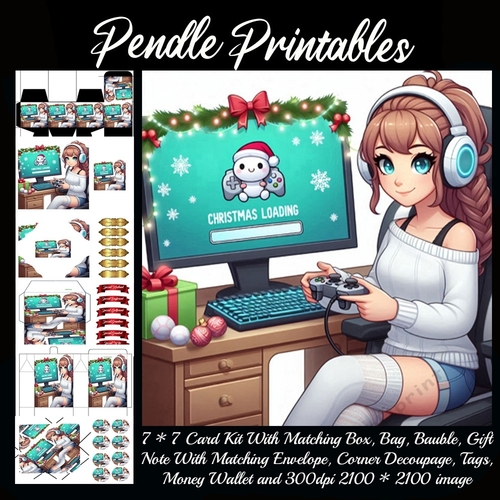 Christmas Loading Female Christmas Gamer 9 Piece 7x7 Complete Kit