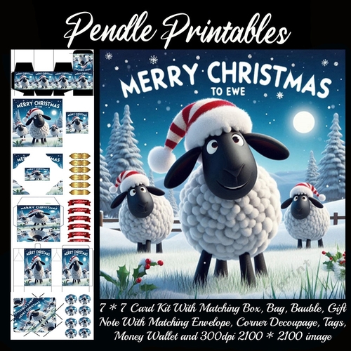 Merry Christmas To Ewe Sheep. 9 Piece 7x7 Complete Kit