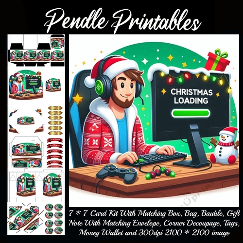 Christmas Loading Bearded Gamer. 9 Piece 7x7 Complete Kit