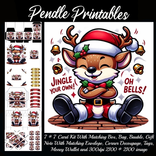 Jingle Your Own! Oh Bells! Cheeky Reindeer. 9 Piece 7x7 Complete Kit