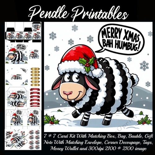 Merry Xmas Bah Humbug! Striped Sheep. 9 Piece 7x7 Complete Kit