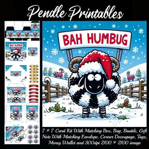Bah Humbug! Christmas Sheep. 9 Piece 7x7 Complete Kit