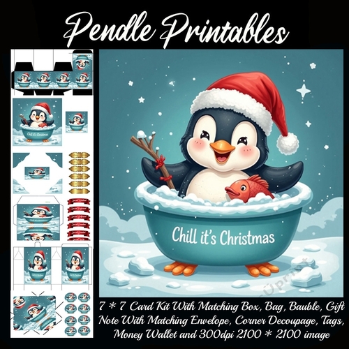 Chill Its Christmas Cute Bathing Penguin.  9 Piece 7x7 Complete Kit