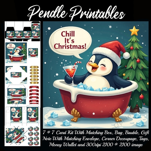 Chill Its Christmas Cute Bathing Penguin (2).  9 Piece 7x7 Complete Kit