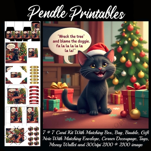 Wreck The Tree Blame The Doggie Cute Kitten.  9 Piece 7x7 Complete Kit