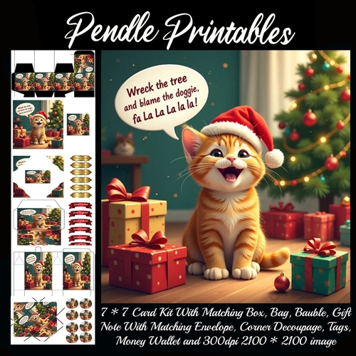 Wreck The Tree Blame The Doggie Cute Kitten (2).  9 Piece 7x7 Complete Kit