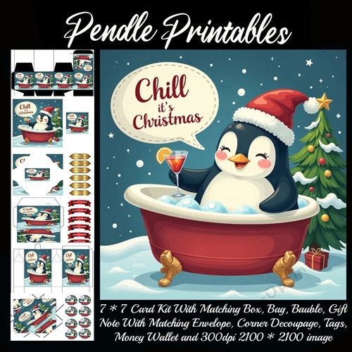 Chill Its Christmas Cute Bathing Penguin (5)  9 Piece 7x7 Complete Kit