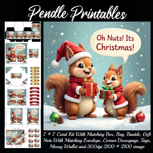 Oh Nuts! Its Christmas! Cute Squirrels (2).  9 Piece 7x7 Complete Kit