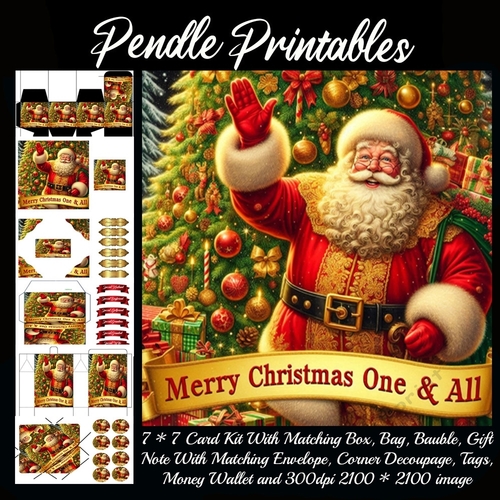 Merry Christmas One & All Santa (2).  9 Piece 7x7 Complete Kit