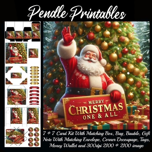 Merry Christmas One & All Santa (3).  9 Piece 7x7 Complete Kit