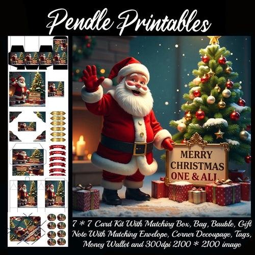 Merry Christmas One & All Santa (4).  9 Piece 7x7 Complete Kit