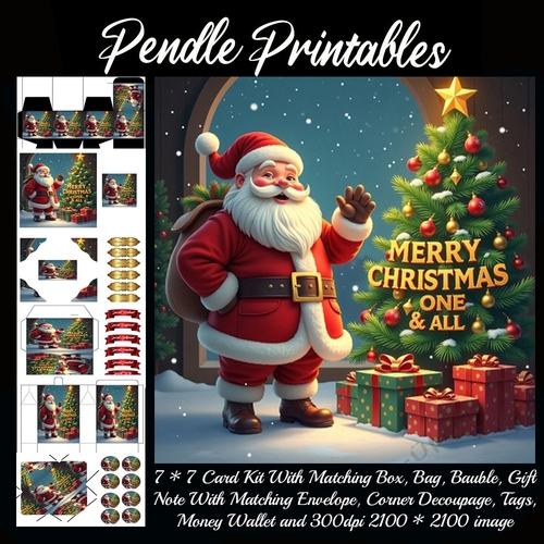 Merry Christmas One & All Santa (5).  9 Piece 7x7 Complete Kit