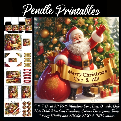 Merry Christmas One & All Santa (5).  9 Piece 7x7 Complete Kit