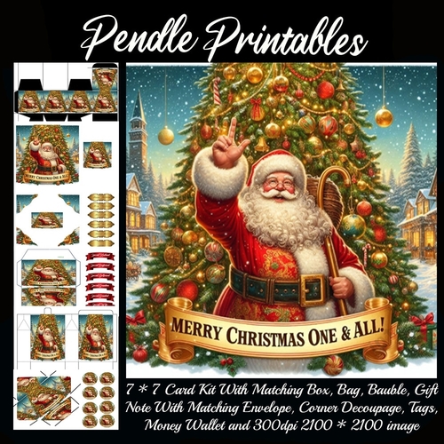 Merry Christmas One & All Santa (5).  9 Piece 7x7 Complete Kit