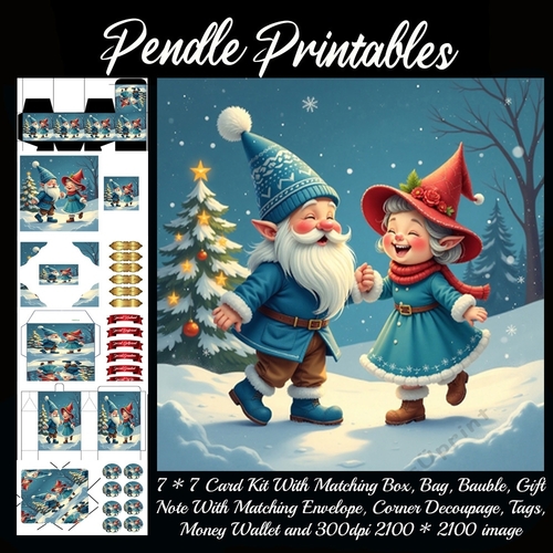 Dancing In The Snow Cute Gnomes (2).  9 Piece 7x7 Complete Kit