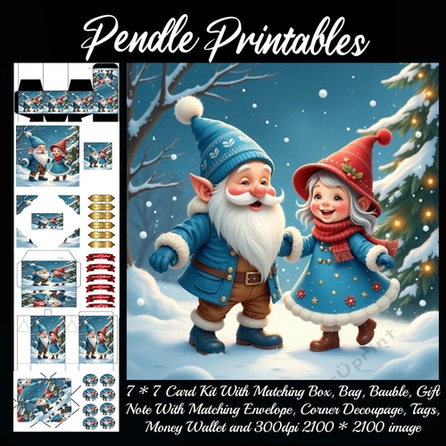 Dancing In The Snow Cute Gnomes (2).  9 Piece 7x7 Complete Kit