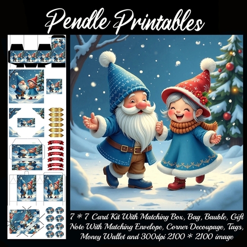 Dancing In The Snow Cute Gnomes (3).  9 Piece 7x7 Complete Kit