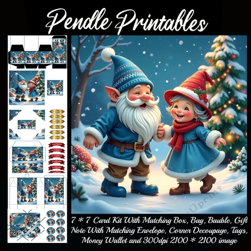 Dancing In The Snow Cute Gnomes (4).  9 Piece 7x7 Complete Kit