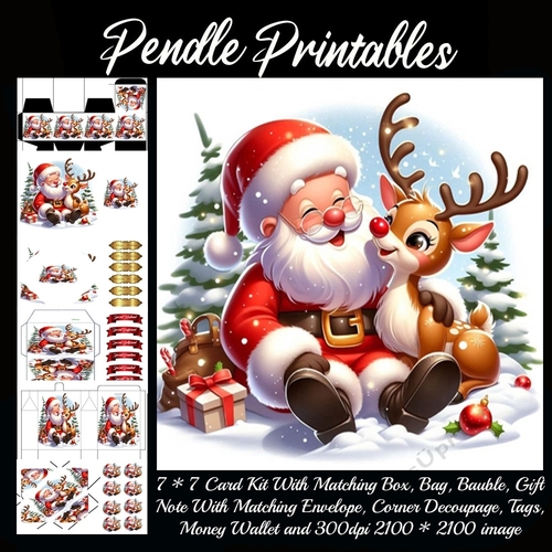 Cute Santa & Rudolph.  9 Piece 7x7 Complete Kit