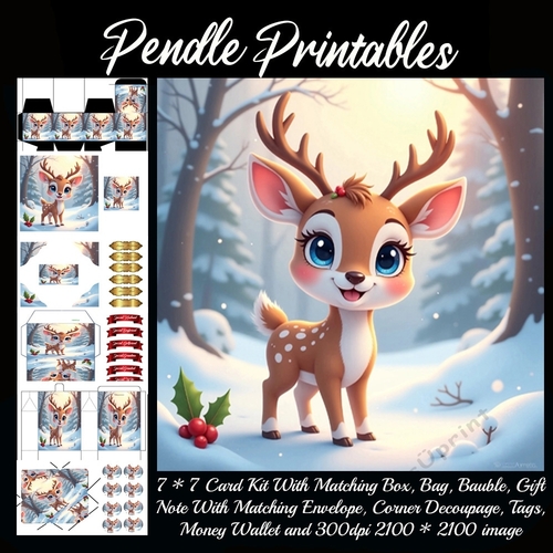 Cute Christmas Deer (2).  9 Piece 7x7 Complete Kit
