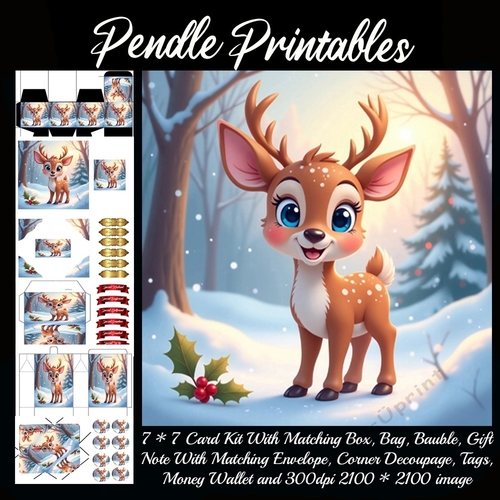 Cute Christmas Deer (3).  9 Piece 7x7 Complete Kit