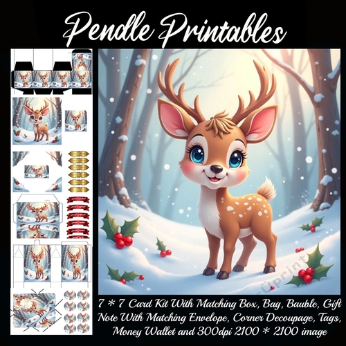 Cute Christmas Deer (4).  9 Piece 7x7 Complete Kit